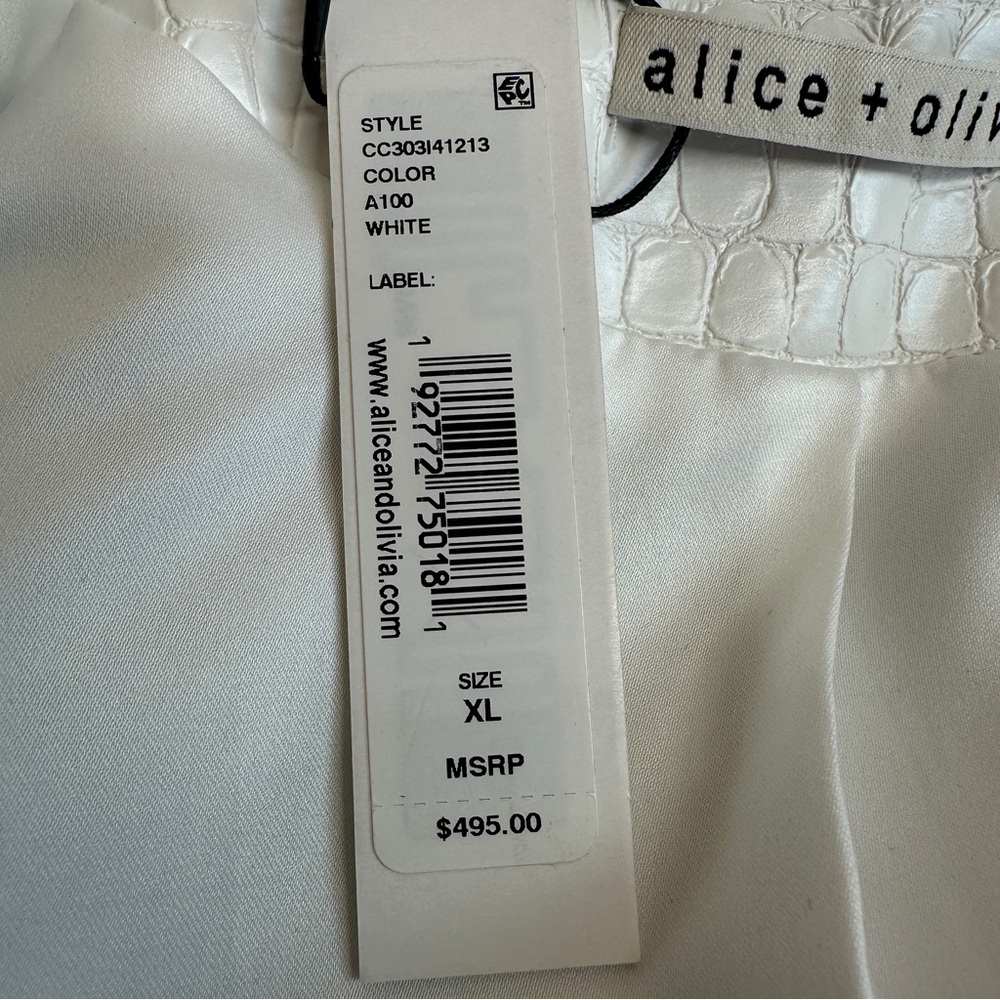 Alice + Olivia Chloe White Croc-Effect Faux Leather Crop Jacket Size XL NWT - Picture 11 of 16
